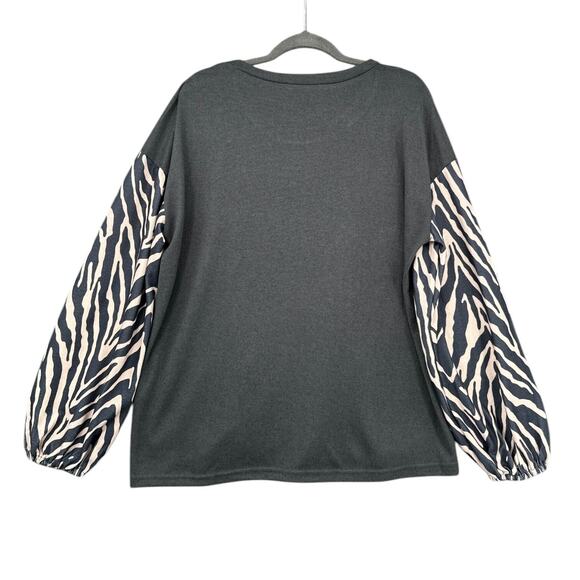 LUUKSE Grey & White‎ Long Sleeves Zebra Print Relaxed Fit Crewneck Sweatshirt 1X - Picture 2 of 6